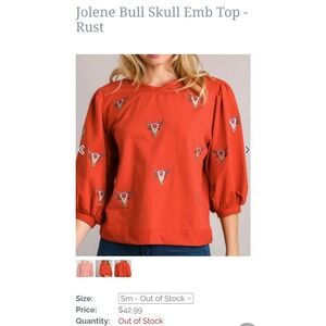 Jolene Bull Skull Emb Western Top ORANGE Women's‎ Size Medium 95% Cotton #270